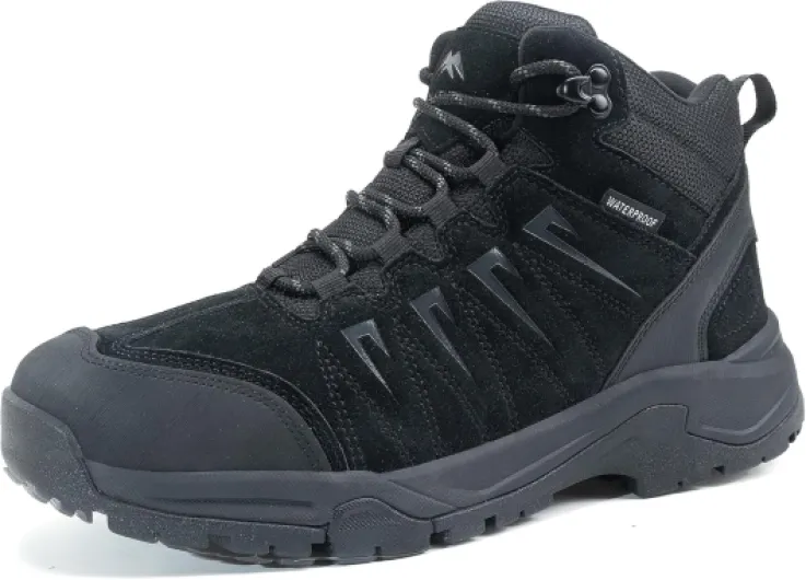 Men's Waterproof Hiking Boots Lightweight Comfortable Leather Mid Ankle Outdoor Trekking Boot 9 UK Black