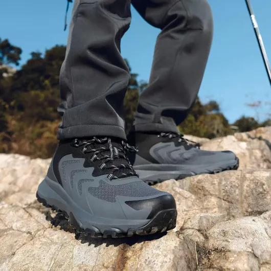 OUTJET Men's Waterproof Hiking Boots Lightweight Comfortable Breathable Outdoor All-Terrain Trekking Ankle Boots 11 UK Grey