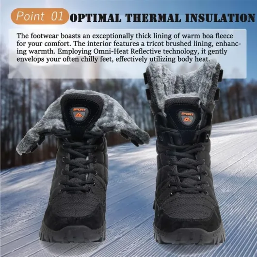 Maxome Mens Snow Winter Boots Warm Fur Lined Ankle Walking Boots for Men Waterproof Anti-Slip Mid Calf Hiking Walking Shoes Outdoor Lightweight Snow Shoes 9 UK Black