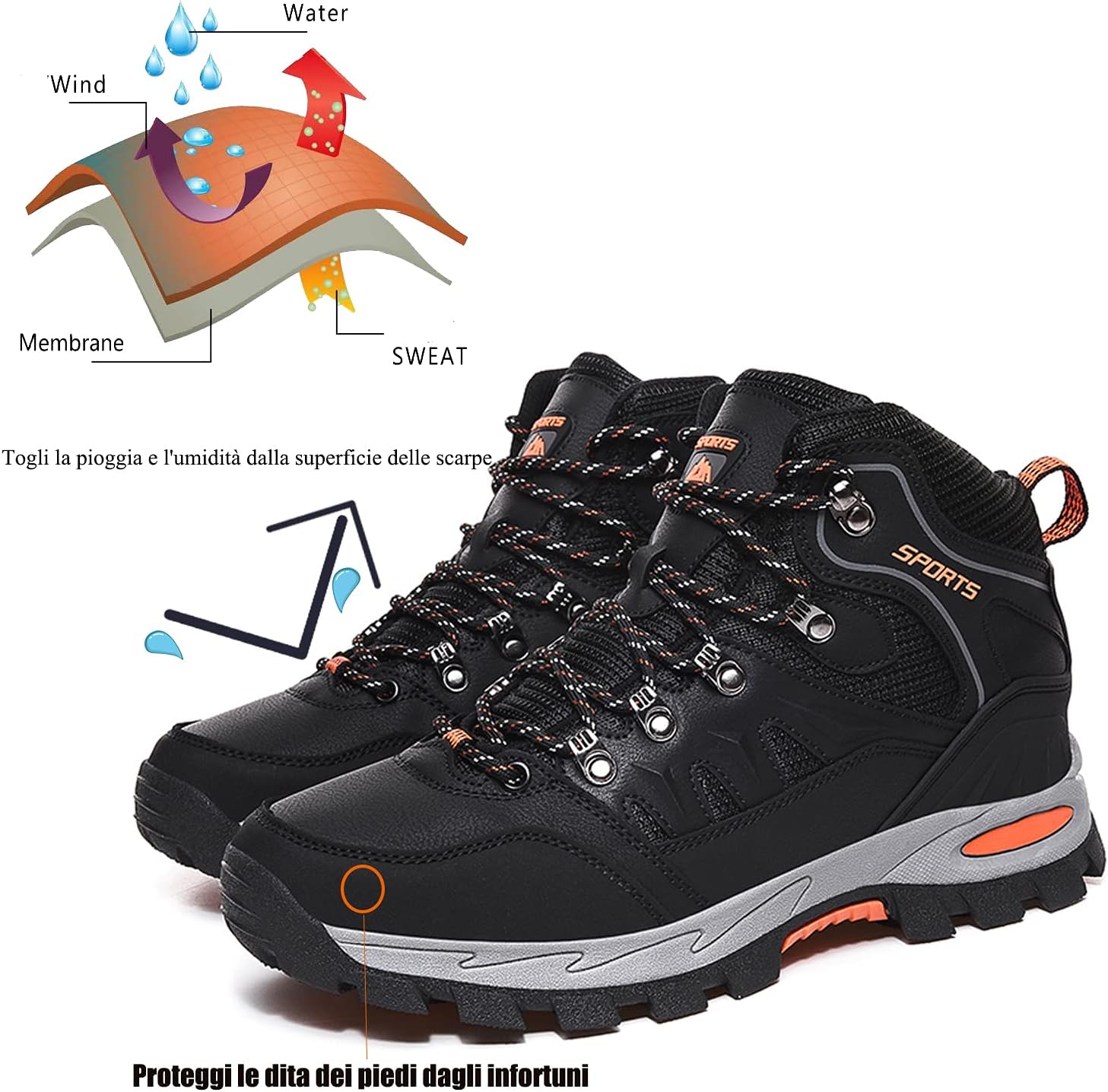 VTASQ Hiking Boots Mens Womens Waterproof Walking Shoes Trainers Outdoor Lightweight Camping Climbing Shoes Sneaker 7 UK Black