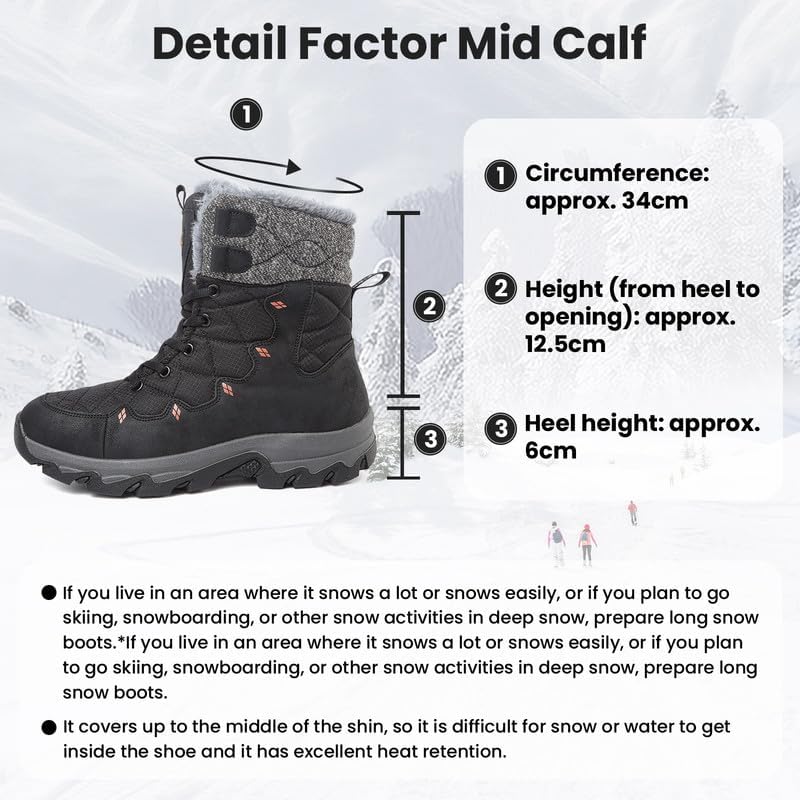 Maxome Snow Boots Mens Winter Boots Walking Boots Warm Fur Lined Snow Shoes Ankle Boots Mid Calf Non-Slip Lightweight Sports Outdoor Trekking Hiking Boots 9 UK Black