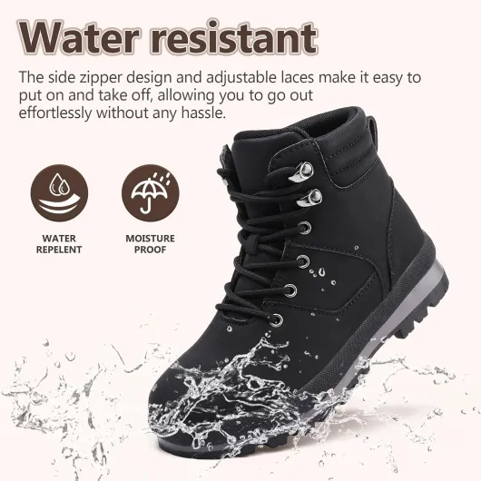 Walking Boots Womens Ankle Boots Hiking Boots Waterproof Mid Calf Boots Lace up Zipper lightweight Non-Slip Outdoor Trekking Boots Work Boots for Women 6.5 UK Black
