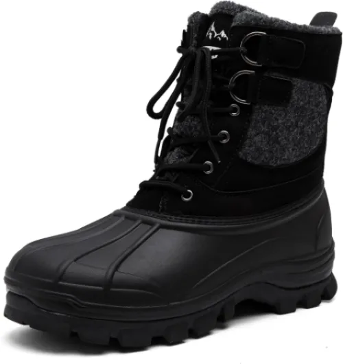 Maxome Mens Winter Boots Waterproof Insulated Snow Boots Outdoor Non Slip Lace-Up Hiking Booties 8 UK Black