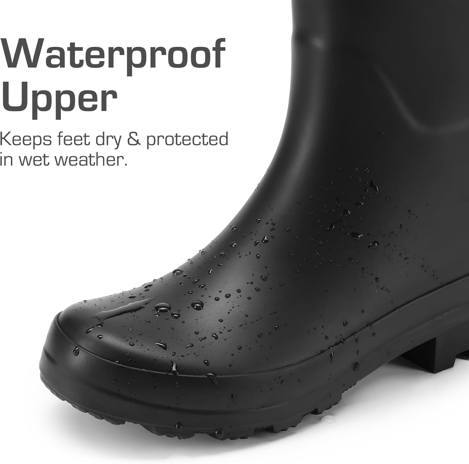 Women's Black Wellington Boots, Ladies' Rain Boots, Wide Calf Wellies, Side Buckle Dog Walking Boots, Waterproof Hiking and Walking Boots Shoes 6 UK Black