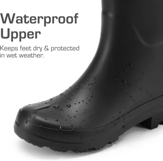 Women's Black Wellington Boots, Ladies' Rain Boots, Wide Calf Wellies, Side Buckle Dog Walking Boots, Waterproof Hiking and Walking Boots Shoes 6 UK Black