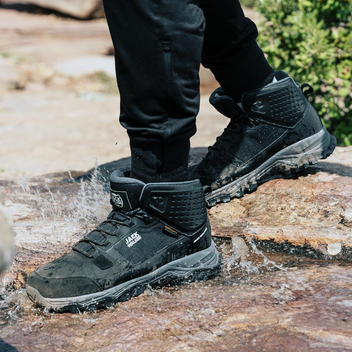 Men's Walking Boots - Genuine Suede Leather & Durable Upper Mesh Material with Memory Foam Insole, Hydroguard Waterproof, Lightweight, Breathable Trekking & Hiking Footwear JW3007 9 UK Black