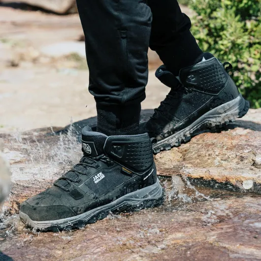 Men's Walking Boots - Genuine Suede Leather & Durable Upper Mesh Material with Memory Foam Insole, Hydroguard Waterproof, Lightweight, Breathable Trekking & Hiking Footwear JW3007 9 UK Black