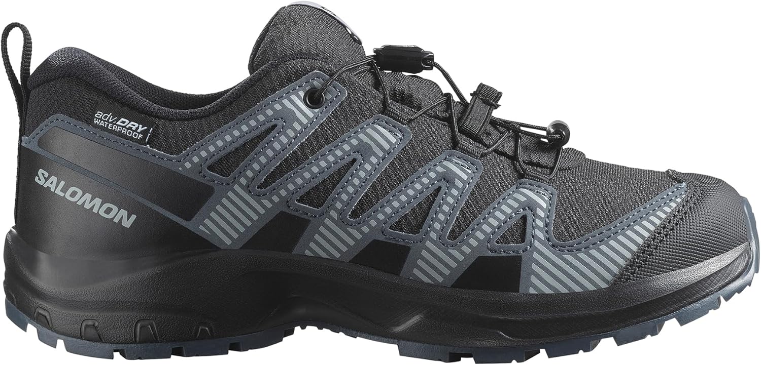 XA Pro V8 ClimaSALOMON Waterproof Unisex Multifunktions-Kinderschuhe, Präzise Passform, Grip in jedem Gelände, Sportlicher Look Black Turbulence Quarry 4 UK Child