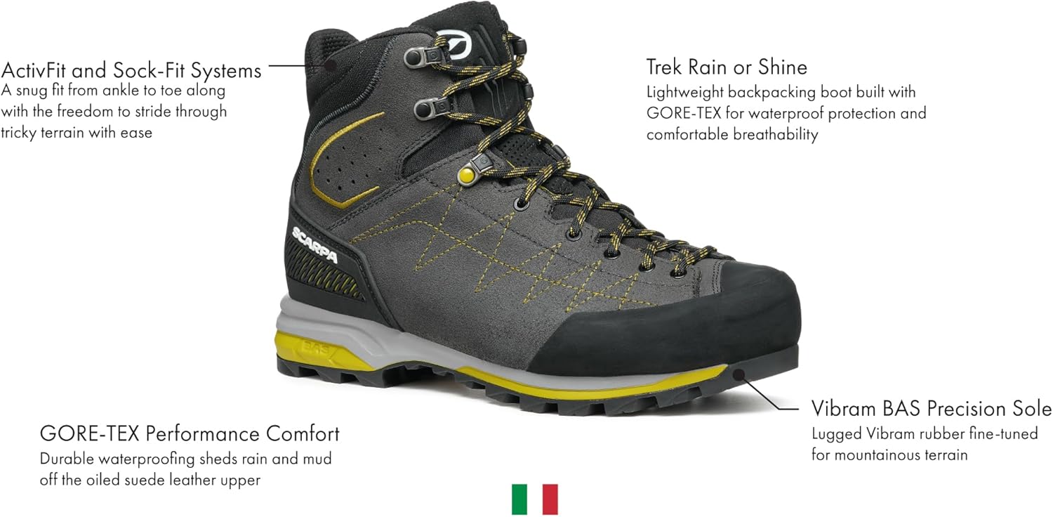 SCARPA Men's Zodiac Trk GTX Waterproof Gore-Tex Boots for Backpacking, Hiking, & Trekking 8/8.5 UK Anthracite Sulphur