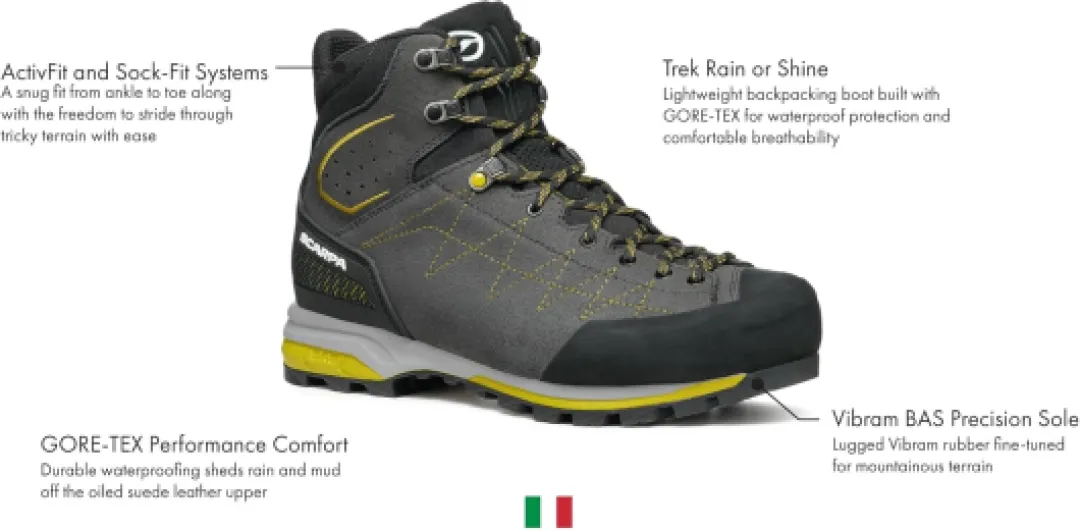 SCARPA Men's Zodiac Trk GTX Waterproof Gore-Tex Boots for Backpacking, Hiking, & Trekking 8/8.5 UK Anthracite Sulphur