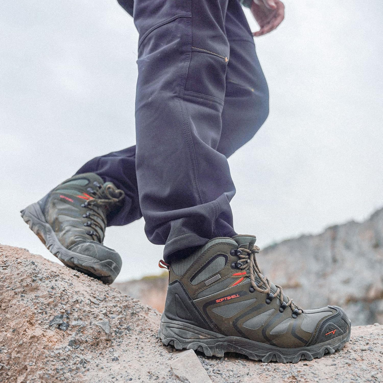 Men's Ankle High Waterproof Boots Hiking Boots Men Walking Boots Mens Backpacking Trekking&Hiking Footwear Armadillo 9 UK Olive Black Orange