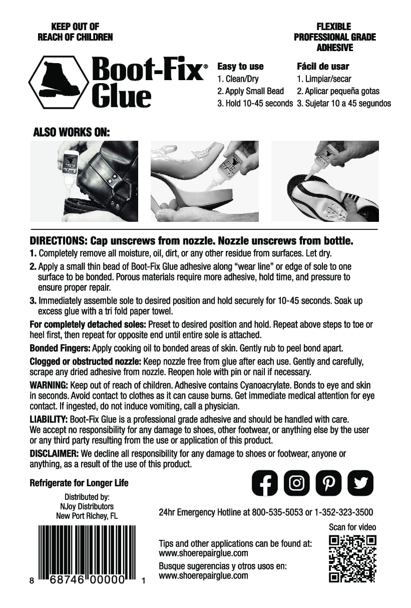 Glue – Professional Grade Shoe Repair for Boots & Shoes – Instant Bond, Clear Drying, & Durable – For Leather, Rubber, & All Footwear (20 Grams)