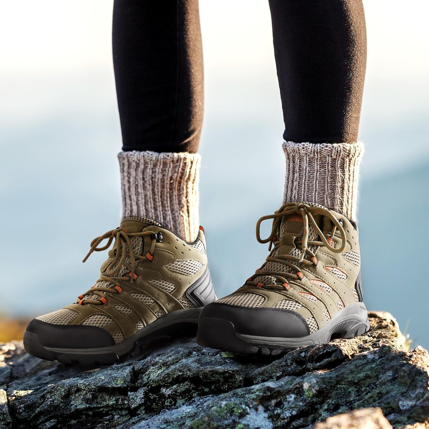 Women's Waterproof Hiking Boots Outdoor Trekking Mid Backpacking Mountaineering lightweight boots 6 UK Wide Brown Orange