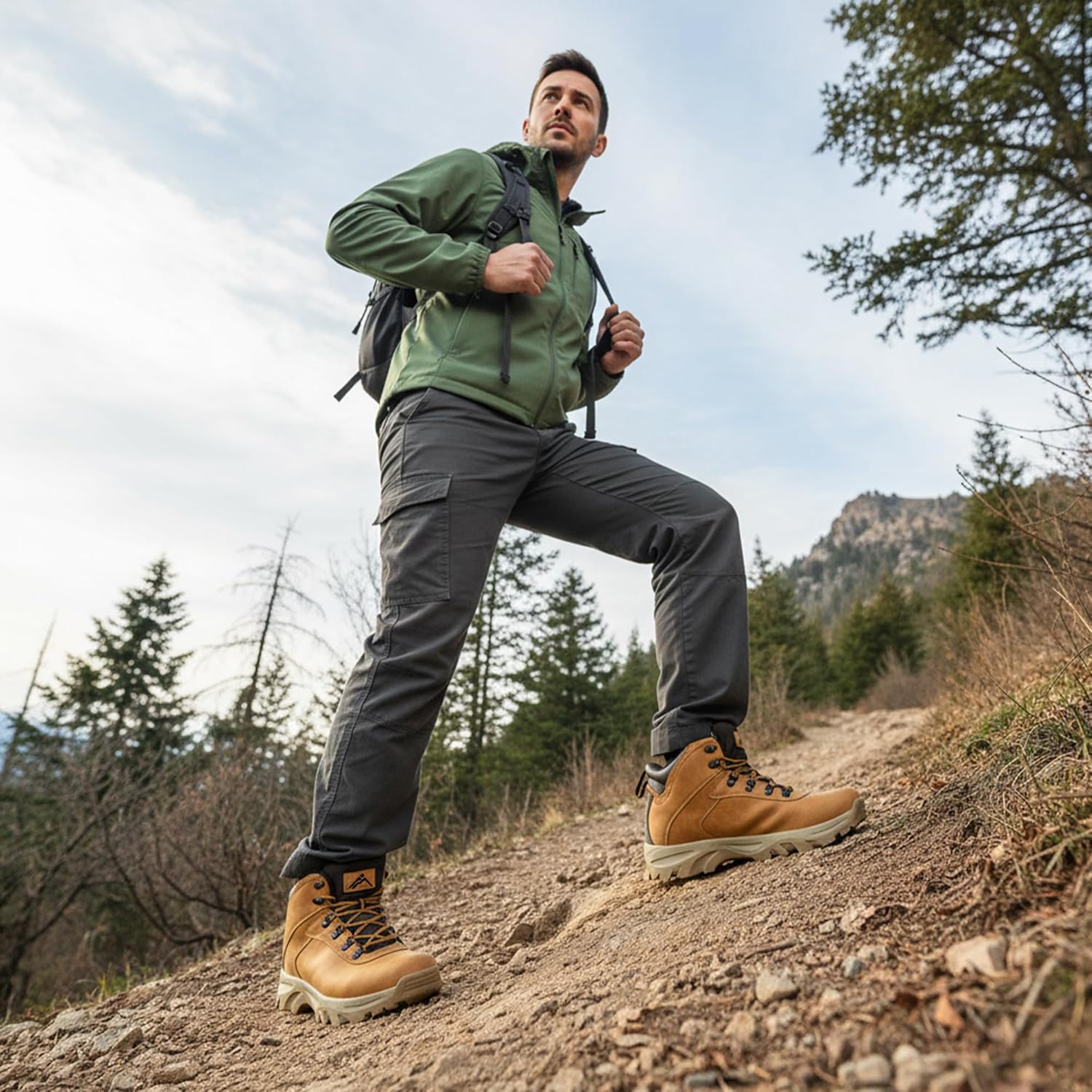CC-Los Men's Waterproof Walking Boots Wide Width Hiking Boots for Outdoor Casual Trekking Yellow Size 7