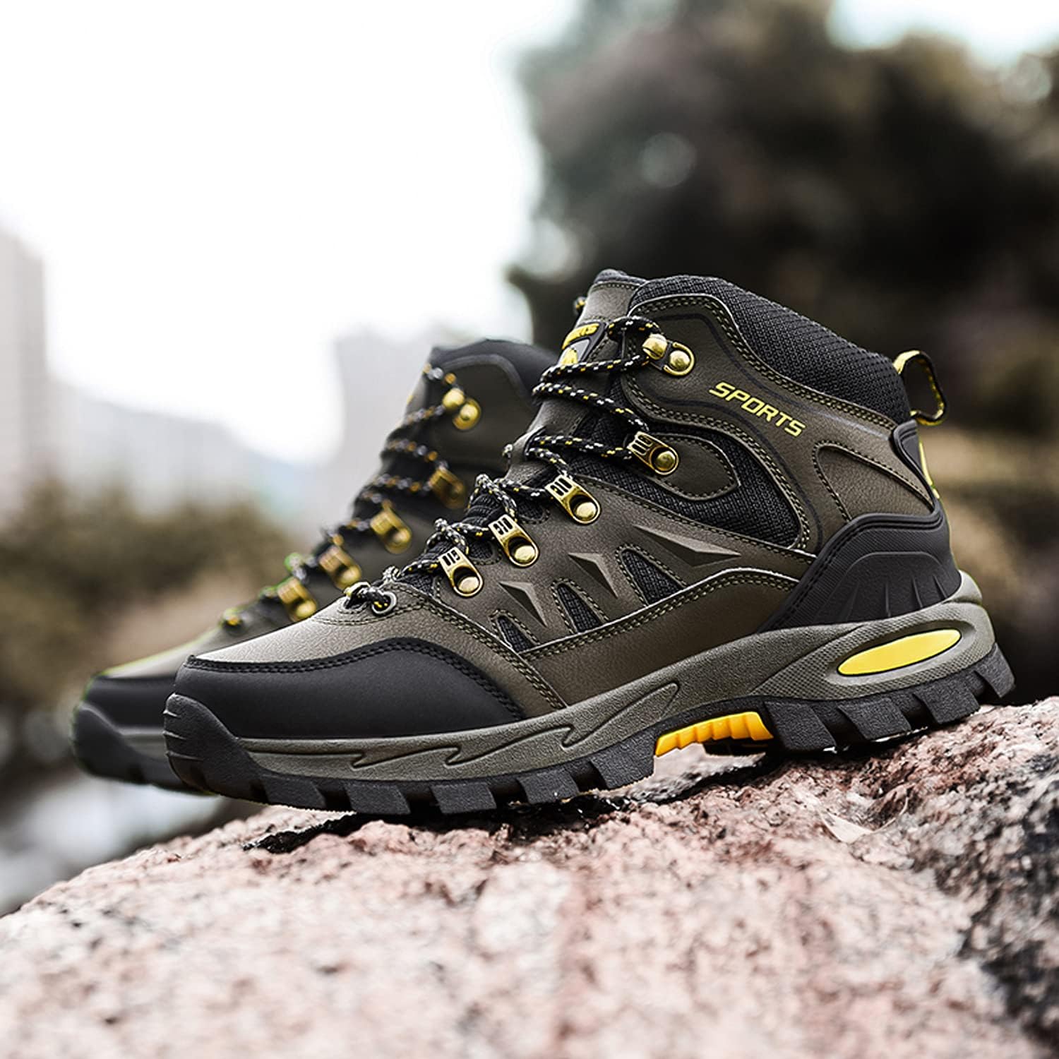 Hiking Boots Mens Womens Waterproof Walking Shoes Trainers Outdoor Lightweight Camping Climbing Shoes Sneaker Green 7.5UK