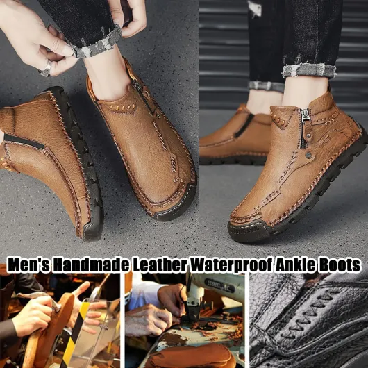 Men's Handmade Genuine Leather Orthopedic Outdoor Loafers, Fashion Comfortable Waterproof Non-Slip Side Zip Slip-On Flats Boots Vintage Wide Toe Hand-Stitching Slip On Hiking Walking Shoes Black 8 UK Wide