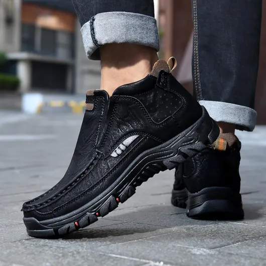 Men's Handcrafted Leather Waterproof Non-Slip Orthopaedic Ankle Boots,Non-Slip Dress Casual Walking Shoes,Loafers 8 UK Black