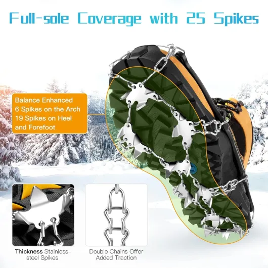 Crampons for Hiking Boots 25 Spikes Crampons Ice Snow Grips Black Black M
