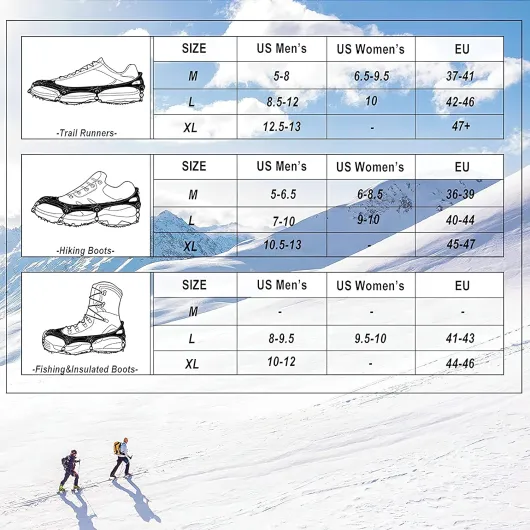 24 Spikes crampons Ice Cleats Traction Snow Grips Boot Chains Women Men Kids for Hiking Shoes and Boots Steel Anti Slip Hiking Fishing Walking Mountaineering XL Black