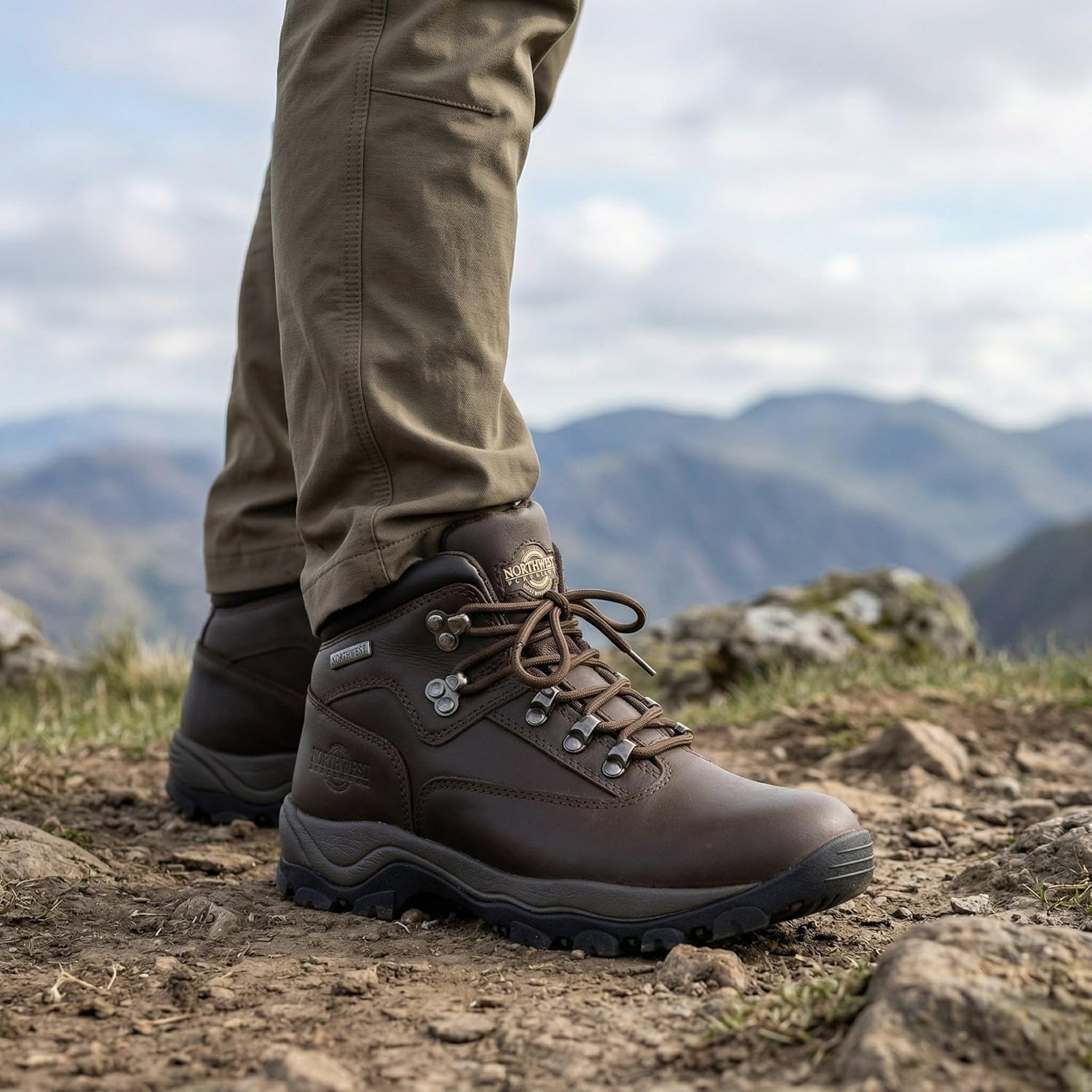 INUVIK Men’s Mid Rise Waterproof Leather Hiking & Walking Boots - Waxy Brown - UK6
